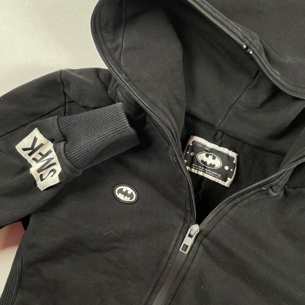 SMFK‎ Cropped Batman Hoodie Full Zip BlackDC Comics Super Hero Jacket Small